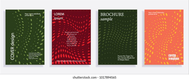 Minimalistic cover design templates. Set of layouts for covers, books, albums, notebooks, reports, magazines. Line dot halftone gradient effect, flat modern abstract design. Geometric mock-up texture