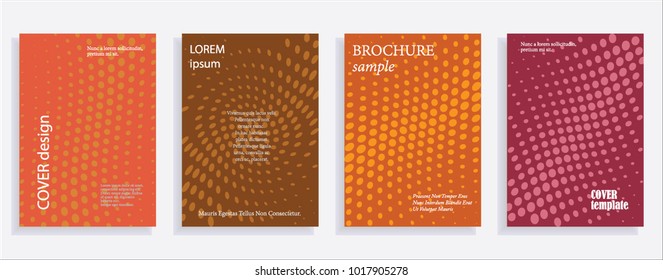 Minimalistic cover design templates. Set of layouts for covers, books, albums, notebooks, reports, magazines. Line dot halftone gradient effect, flat modern abstract design. Geometric mock-up texture