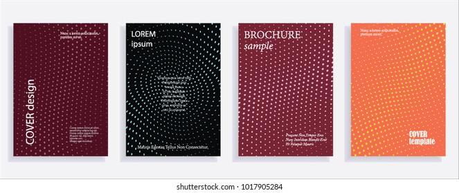 Minimalistic cover design templates. Set of layouts for covers, books, albums, notebooks, reports, magazines. Line dot halftone gradient effect, flat modern abstract design. Geometric mock-up texture