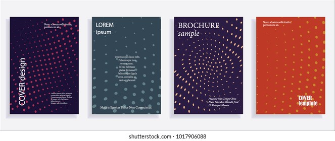 Minimalistic cover design templates. Set of layouts for covers, books, albums, notebooks, reports, magazines. Line dot halftone gradient effect, flat modern abstract design. Geometric mock-up texture
