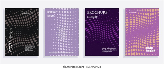 Minimalistic cover design templates. Set of layouts for covers, books, albums, notebooks, reports, magazines. Line dot halftone gradient effect, flat modern abstract design. Geometric mock-up texture