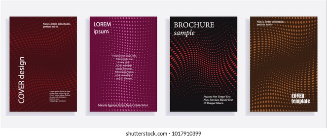Minimalistic cover design templates. Set of layouts for covers, books, albums, notebooks, reports, magazines. Line dot halftone gradient effect, flat modern abstract design. Geometric mock-up texture