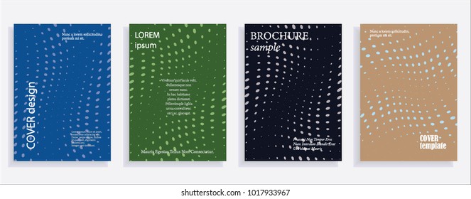 Minimalistic cover design templates. Set of layouts for covers of books, albums, notebooks, reports, magazines. Line halftone gradient effect, flat modern abstract design. Geometric mock-up texture