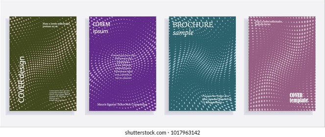 Minimalistic cover design templates. Set of layouts for covers, books, albums, notebooks, reports, magazines. Line dot halftone gradient effect, flat modern abstract design. Geometric mock-up texture