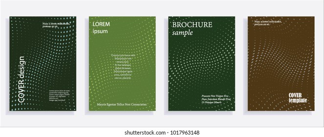 Minimalistic cover design templates. Set of layouts for covers, books, albums, notebooks, reports, magazines. Line dot halftone gradient effect, flat modern abstract design. Geometric mock-up texture