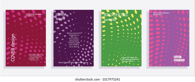 Minimalistic cover design templates. Set of layouts for covers, books, albums, notebooks, reports, magazines. Line dot halftone gradient effect, flat modern abstract design. Geometric mock-up texture