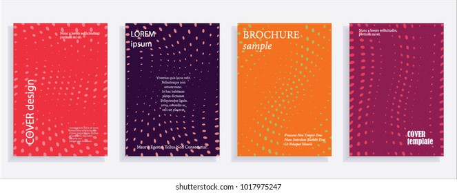 Minimalistic cover design templates. Set of layouts for covers, books, albums, notebooks, reports, magazines. Line dot halftone gradient effect, flat modern abstract design. Geometric mock-up texture