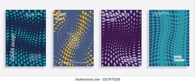 Minimalistic cover design templates. Set of layouts for covers, books, albums, notebooks, reports, magazines. Line dot halftone gradient effect, flat modern abstract design. Geometric mock-up texture