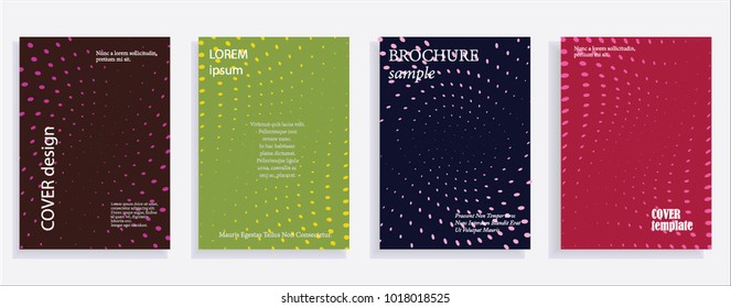 Minimalistic cover design templates. Set of layouts for covers of books, albums, notebooks, reports, magazines. Line halftone gradient effect, flat modern abstract design. Geometric mock-up texture