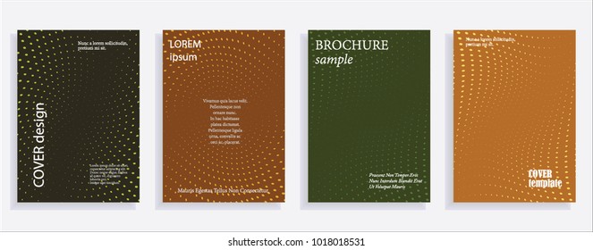 Minimalistic cover design templates. Set of layouts for covers of books, albums, notebooks, reports, magazines. Line halftone gradient effect, flat modern abstract design. Geometric mock-up texture