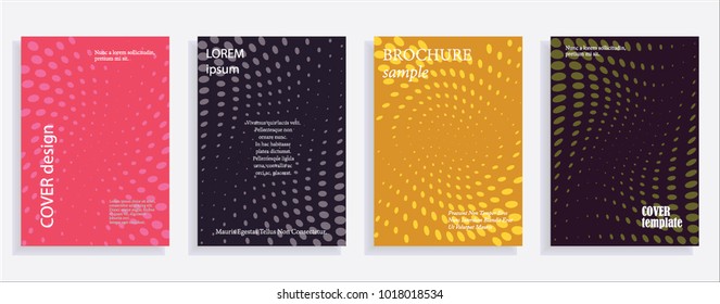 Minimalistic cover design templates. Set of layouts for covers of books, albums, notebooks, reports, magazines. Line halftone gradient effect, flat modern abstract design. Geometric mock-up texture