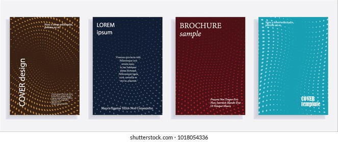 Minimalistic cover design templates. Set of layouts for covers of books, albums, notebooks, reports, magazines. Line halftone gradient effect, flat modern abstract design. Geometric mock-up texture