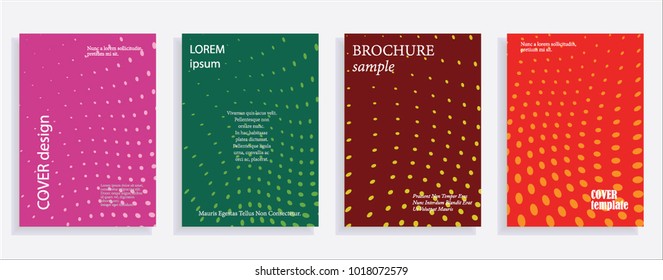Minimalistic cover design templates. Set of layouts for covers of books, albums, notebooks, reports, magazines. Line halftone gradient effect, flat modern abstract design. Geometric mock-up texture