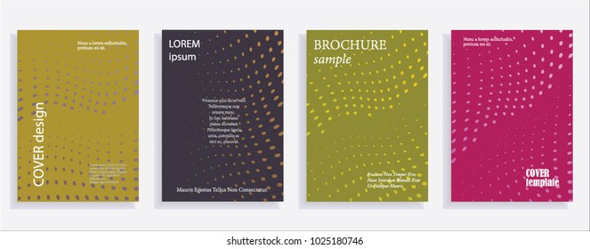 Minimalistic cover design templates. Set of layouts for covers of books, albums, notebooks, reports, magazines. Line halftone gradient effect, flat modern abstract design. Geometric mock-up texture