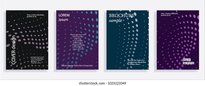 Minimalistic cover design templates. Set of layouts for covers, books, albums, notebooks, reports, magazines. Line dot halftone gradient effect, flat modern abstract design. Geometric mock-up texture