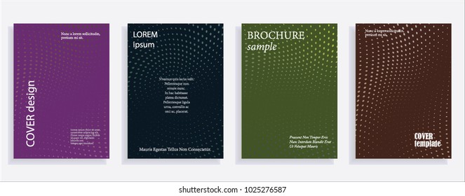 Minimalistic cover design templates. Set of layouts for covers, books, albums, notebooks, reports, magazines. Line dot halftone gradient effect, flat modern abstract design. Geometric mock-up texture