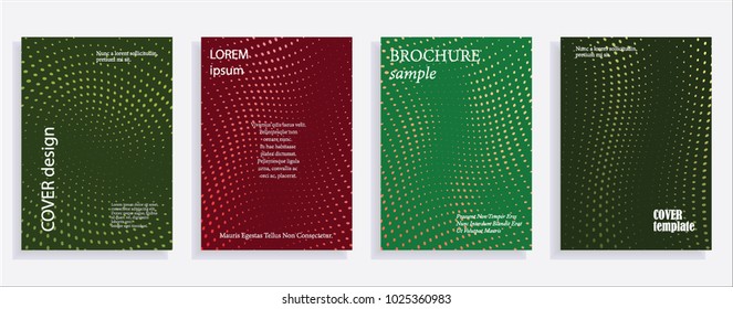 Minimalistic cover design templates. Set of layouts for covers, books, albums, notebooks, reports, magazines. Line dot halftone gradient effect, flat modern abstract design. Geometric mock-up texture