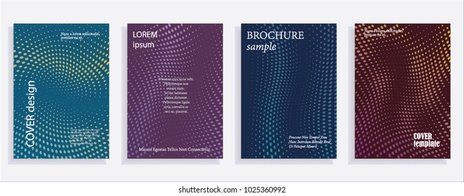 Minimalistic cover design templates. Set of layouts for covers, books, albums, notebooks, reports, magazines. Line dot halftone gradient effect, flat modern abstract design. Geometric mock-up texture