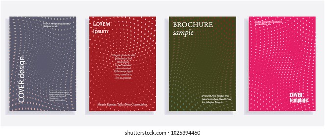 Minimalistic cover design templates. Set of layouts for covers of books, albums, notebooks, reports, magazines. Line halftone gradient effect, flat modern abstract design. Geometric mock-up texture