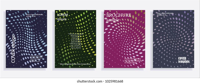 Minimalistic cover design templates. Set of layouts for covers, books, albums, notebooks, reports, magazines. Line dot halftone gradient effect, flat modern abstract design. Geometric mock-up texture