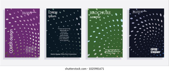 Minimalistic cover design templates. Set of layouts for covers, books, albums, notebooks, reports, magazines. Line dot halftone gradient effect, flat modern abstract design. Geometric mock-up texture