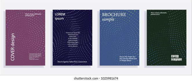 Minimalistic cover design templates. Set of layouts for covers, books, albums, notebooks, reports, magazines. Line dot halftone gradient effect, flat modern abstract design. Geometric mock-up texture