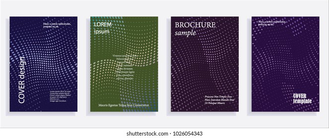 Minimalistic cover design templates. Set of layouts for covers of books, albums, notebooks, reports, magazines. Line halftone gradient effect, flat modern abstract design. Geometric mock-up texture