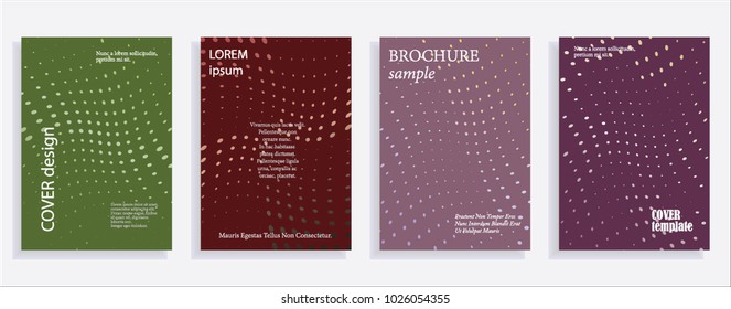 Minimalistic cover design templates. Set of layouts for covers of books, albums, notebooks, reports, magazines. Line halftone gradient effect, flat modern abstract design. Geometric mock-up texture