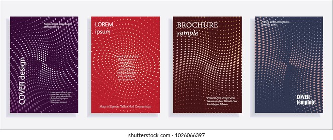Minimalistic cover design templates. Set of layouts for covers, books, albums, notebooks, reports, magazines. Line dot halftone gradient effect, flat modern abstract design. Geometric mock-up texture