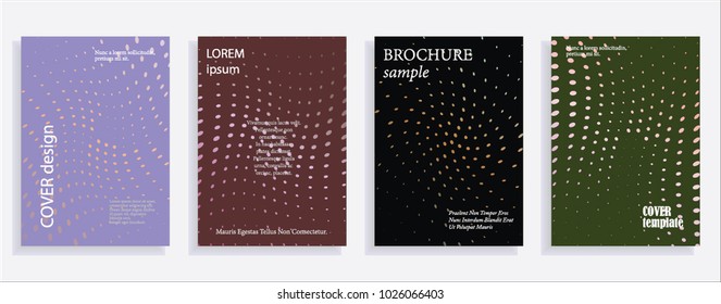 Minimalistic cover design templates. Set of layouts for covers, books, albums, notebooks, reports, magazines. Line dot halftone gradient effect, flat modern abstract design. Geometric mock-up texture