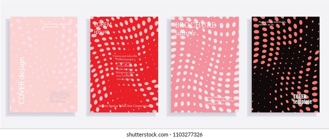 Minimalistic cover design templates. Set of layouts for covers, books, albums, notebooks, reports, magazines. Line dot halftone gradient effect, flat modern abstract design. Geometric mock-up texture