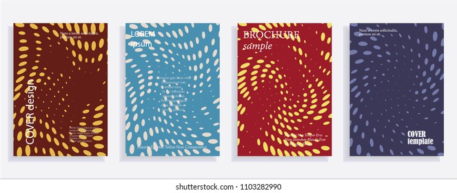 Minimalistic cover design templates. Set of layouts for covers, books, albums, notebooks, reports, magazines. Line dot halftone gradient effect, flat modern abstract design. Geometric mock-up texture
