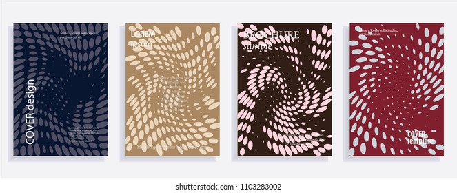 Minimalistic cover design templates. Set of layouts for covers, books, albums, notebooks, reports, magazines. Line dot halftone gradient effect, flat modern abstract design. Geometric mock-up texture