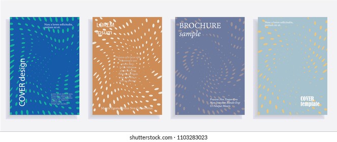 Minimalistic cover design templates. Set of layouts for covers, books, albums, notebooks, reports, magazines. Line dot halftone gradient effect, flat modern abstract design. Geometric mock-up texture