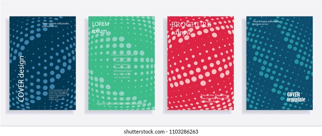 Minimalistic cover design templates. Set of layouts for covers, books, albums, notebooks, reports, magazines. Line dot halftone gradient effect, flat modern abstract design. Geometric mock-up texture