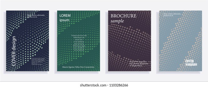 Minimalistic cover design templates. Set of layouts for covers, books, albums, notebooks, reports, magazines. Line dot halftone gradient effect, flat modern abstract design. Geometric mock-up texture