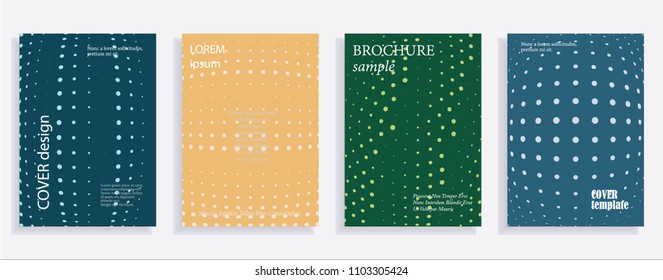 Minimalistic cover design templates. Set of layouts for covers, books, albums, notebooks, reports, magazines. Line dot halftone gradient effect, flat modern abstract design. Geometric mock-up texture