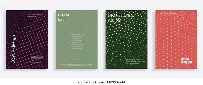 Minimalistic cover design templates. Set of layouts for covers, books, albums, notebooks, reports, magazines. Line dot halftone gradient effect, flat modern abstract design. Geometric mock-up texture