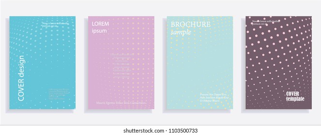 Minimalistic cover design templates. Set of layouts for covers, books, albums, notebooks, reports, magazines. Line dot halftone gradient effect, flat modern abstract design. Geometric mock-up texture