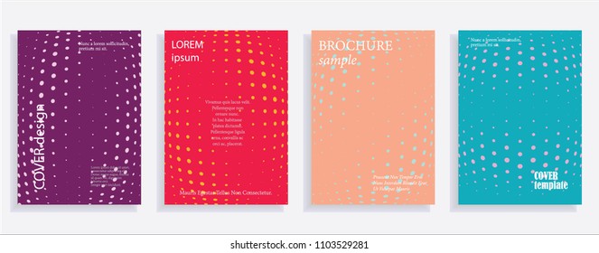 Minimalistic cover design templates. Set of layouts for covers, books, albums, notebooks, reports, magazines. Line dot halftone gradient effect, flat modern abstract design. Geometric mock-up texture