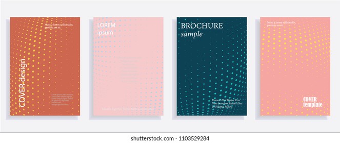 Minimalistic cover design templates. Set of layouts for covers, books, albums, notebooks, reports, magazines. Line dot halftone gradient effect, flat modern abstract design. Geometric mock-up texture