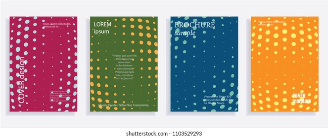 Minimalistic cover design templates. Set of layouts for covers, books, albums, notebooks, reports, magazines. Line dot halftone gradient effect, flat modern abstract design. Geometric mock-up texture