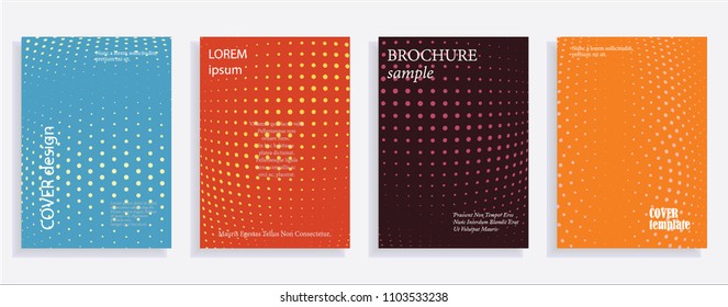 Minimalistic cover design templates. Set of layouts for covers, books, albums, notebooks, reports, magazines. Line dot halftone gradient effect, flat modern abstract design. Geometric mock-up texture