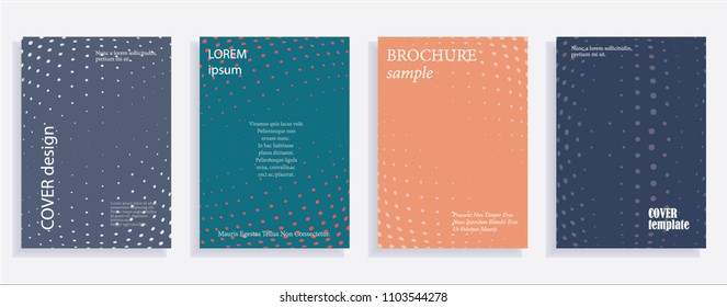 Minimalistic cover design templates. Set of layouts for covers, books, albums, notebooks, reports, magazines. Line dot halftone gradient effect, flat modern abstract design. Geometric mock-up texture
