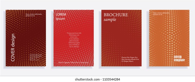 Minimalistic cover design templates. Set of layouts for covers, books, albums, notebooks, reports, magazines. Line dot halftone gradient effect, flat modern abstract design. Geometric mock-up texture