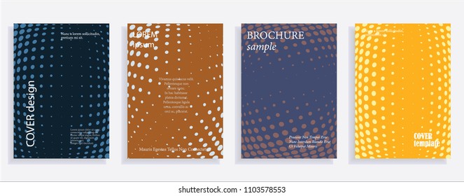 Minimalistic cover design templates. Set of layouts for covers, books, albums, notebooks, reports, magazines. Line dot halftone gradient effect, flat modern abstract design. Geometric mock-up texture