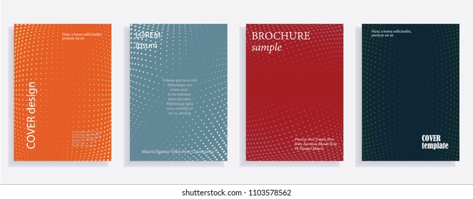 Minimalistic cover design templates. Set of layouts for covers, books, albums, notebooks, reports, magazines. Line dot halftone gradient effect, flat modern abstract design. Geometric mock-up texture