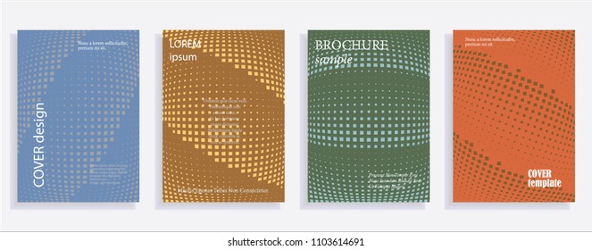 Minimalistic cover design templates. Set layouts of books covers, albums, notebooks, reports, magazines. Square, dot halftone gradient effect, flat modern abstract design geometric mock-up texture
