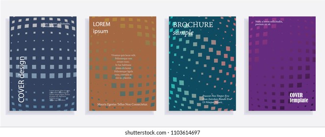 Minimalistic cover design templates. Set layouts of books covers, albums, notebooks, reports, magazines. Square, dot halftone gradient effect, flat modern abstract design geometric mock-up texture