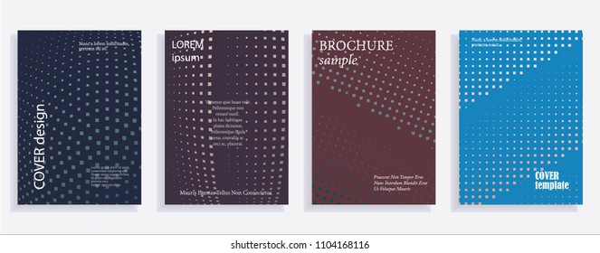 Minimalistic cover design templates. Set layouts of books covers, albums, notebooks, reports, magazines. Square, dot halftone gradient effect, flat modern abstract design geometric mock-up texture